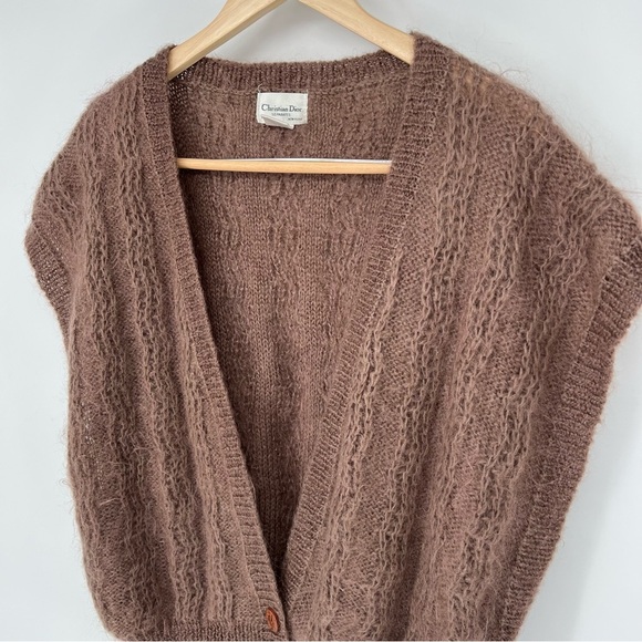 Vintage Christian Dior Separates Mohair Wool Brown Button V Neck Sweater Vest - Picture 2 of 9